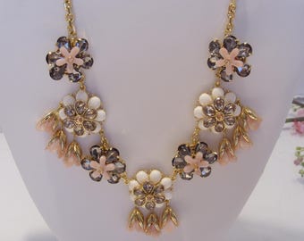 Talbots Vintage Plastic Floral and Rhinestone Necklace