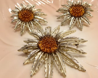 Sarah Coventry Starburst 1961 Brooch and Clip Earring Set