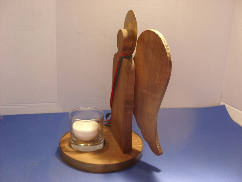 Large Wooden Angel Candle Holder With Brass Trim Accents 12 Etsy