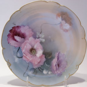 Haviland France Hand Painted Flower Plate: Artist Signed Gold Scalloped Edge