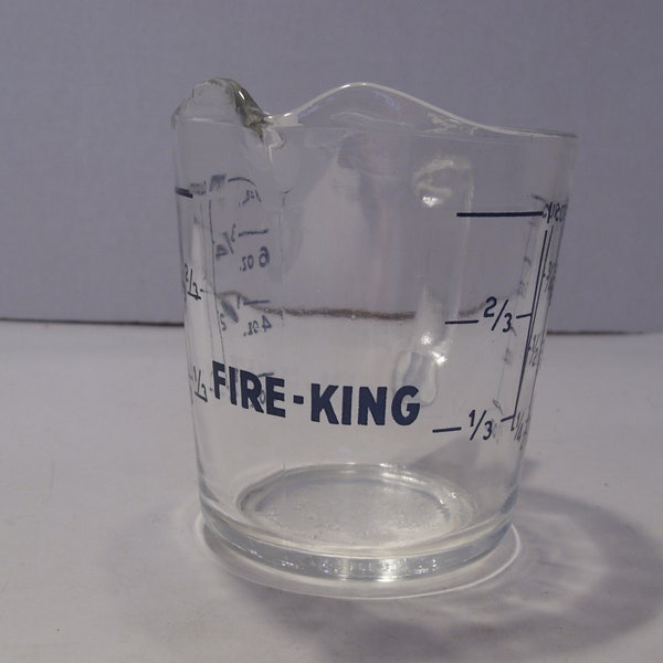 Fire King Vintage 1 Cup Measuring Cup 8 Ounce Size Made in USA Clear One Cup Measuring Cup Has Blue Lettering Granny Chic Kitchen Decor Tool