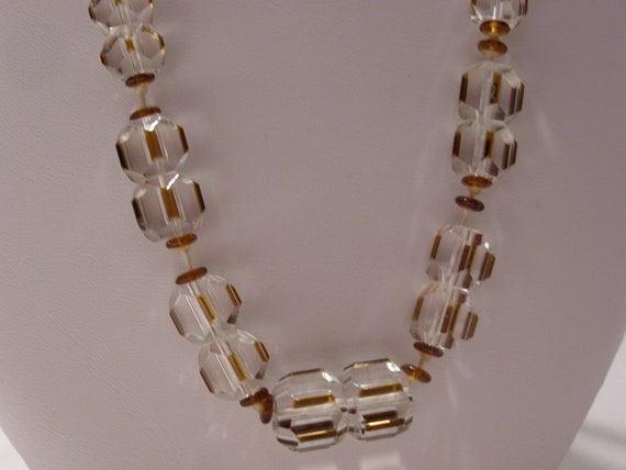 Faceted Crystal Necklace with Small Brown Round A… - image 2