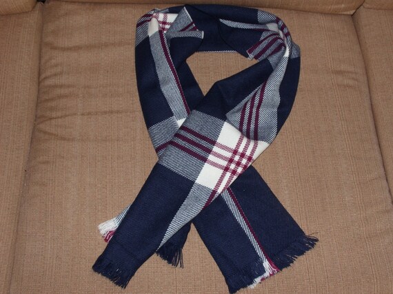 Vintage 100% Acrylic Scarf in Navy Blue, Red and … - image 4