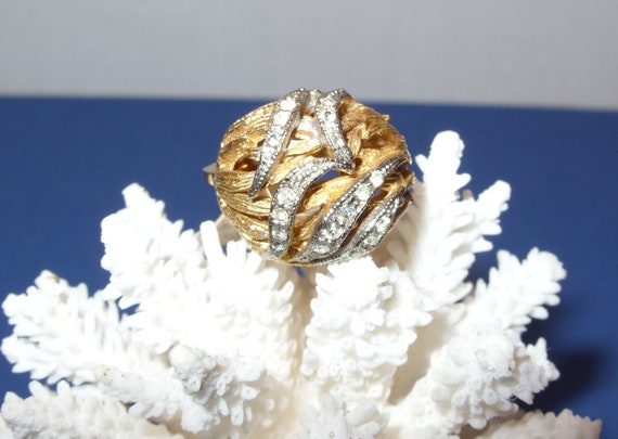 18 KT Heavy Gold Electroplate Ring with Silver Rh… - image 4