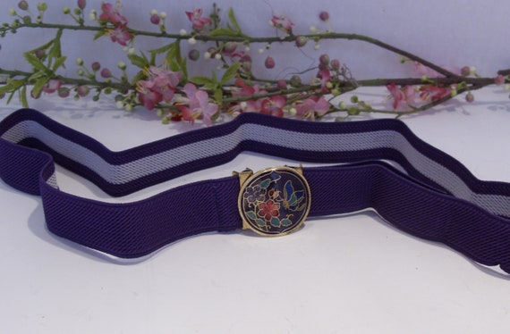 Adjustable NOS Purple Stretch Belt with Cloisonne… - image 5