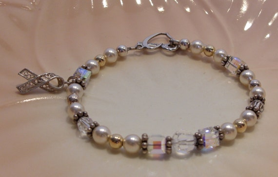 Sterling Silver, Pearl, Gold Bead and Crystal Bra… - image 1