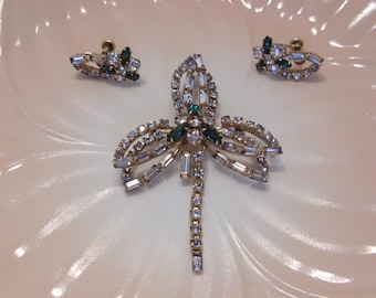Phyllis Vintage 12KT Gold Filled Rhinestone Brooch Pin and Earrings Set