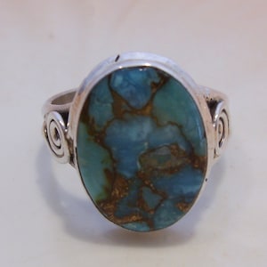 Vintage Sterling Silver Veined Turquoise Ring - Southwest Style, Size 7 3/4