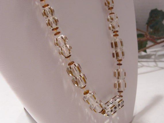 Faceted Crystal Necklace with Small Brown Round A… - image 6