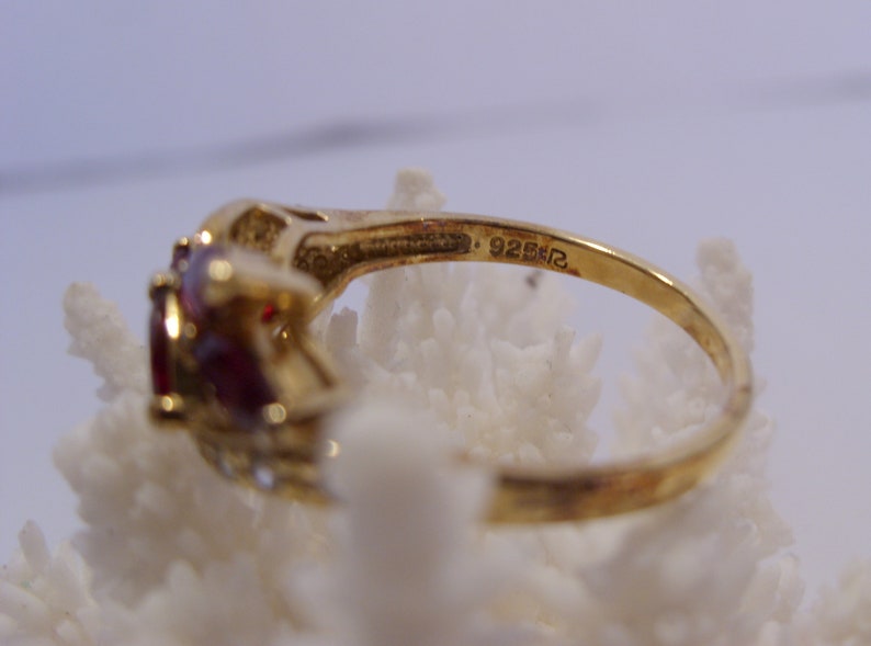 Great Gift Gold Plate Over Sterling Silver Red Marquise Shape Multi Stone Ring Size 10 14 Vintage Multi Stone Fashion Ring