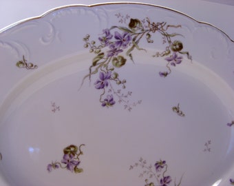 Antique F.A. Schumann Porcelain Platter: Large German China with Purple Flowers