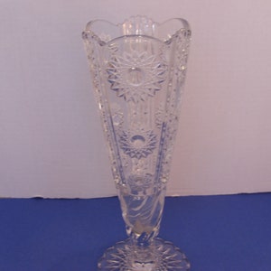 EAPG Heavy Pressed Glass Vase Tall with Wide Footed Bottom and Scalloped Top 10 1/4&quot; Tall, Home Decor Gift