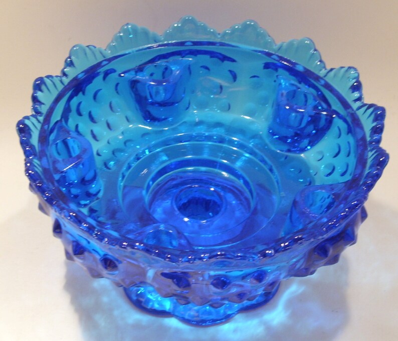 Fenton Turquoise Blue Hobnail Candle Bowl Vase Vintage Fenton Etsy