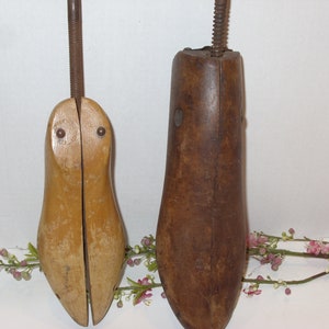 Two Wood and Metal Vintage Shoe Stretchers, Shoe Forms, Shoe Lasts Farmhouse, Rustic Cabin, Granny Chic Decor Store Display or Use