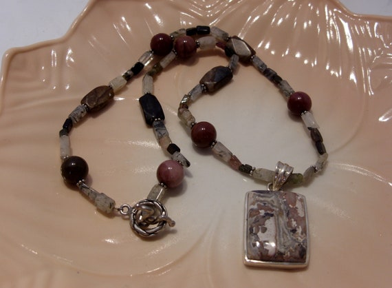 Agate Jasper and Assorted Gemstone Necklace with … - image 4