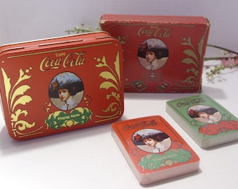 Vintage Coca Cola Playing Cards: 2 Decks in Decorative Tin, NOS