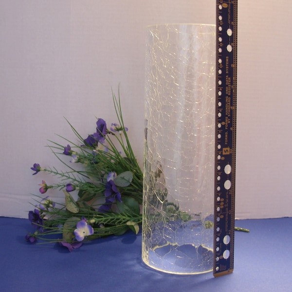Hand Blown Cylindrical Crackle Glass Hurricane Shade for Pillar Candles 12" x 4" Vintage Partylite Large Crackle Glass Hurricane Home Decor