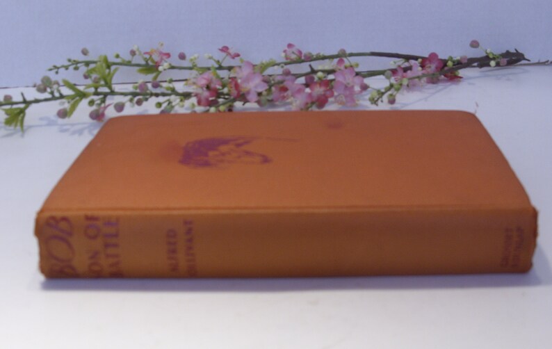 May include: An orange hardback book titled "Bob, Son of Battle" by Alfred Ollivant. The book has a pink illustration on the front cover.