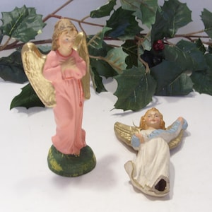 Vintage Paper Mache Nativity Angels: 1940s Hand-Painted Italian Figurines (AS IS