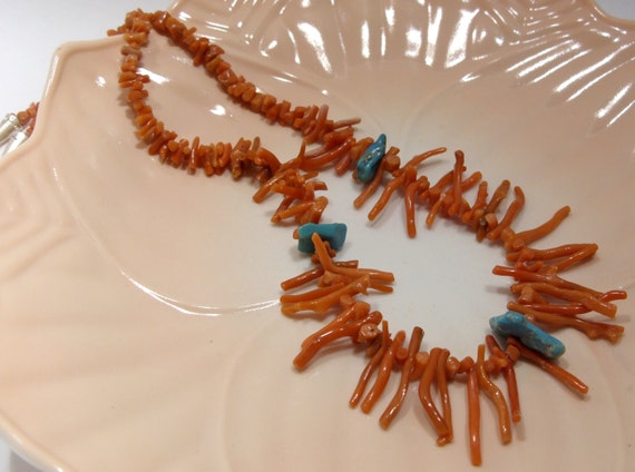 Vintage Branch Coral and Turquoise Necklace, 18 I… - image 2