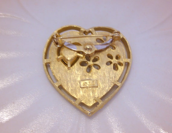 J J Gold Heart and Flower Brooch Pin, Brushed Sat… - image 3
