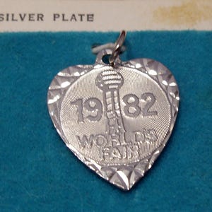1982 World&#39;s Fair Heart Charm: Knoxville Silver Plate Souvenir