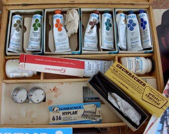 Vintage Grumbacher Hyplar USED Acrylic Painting Set, Wooden Box AS IS