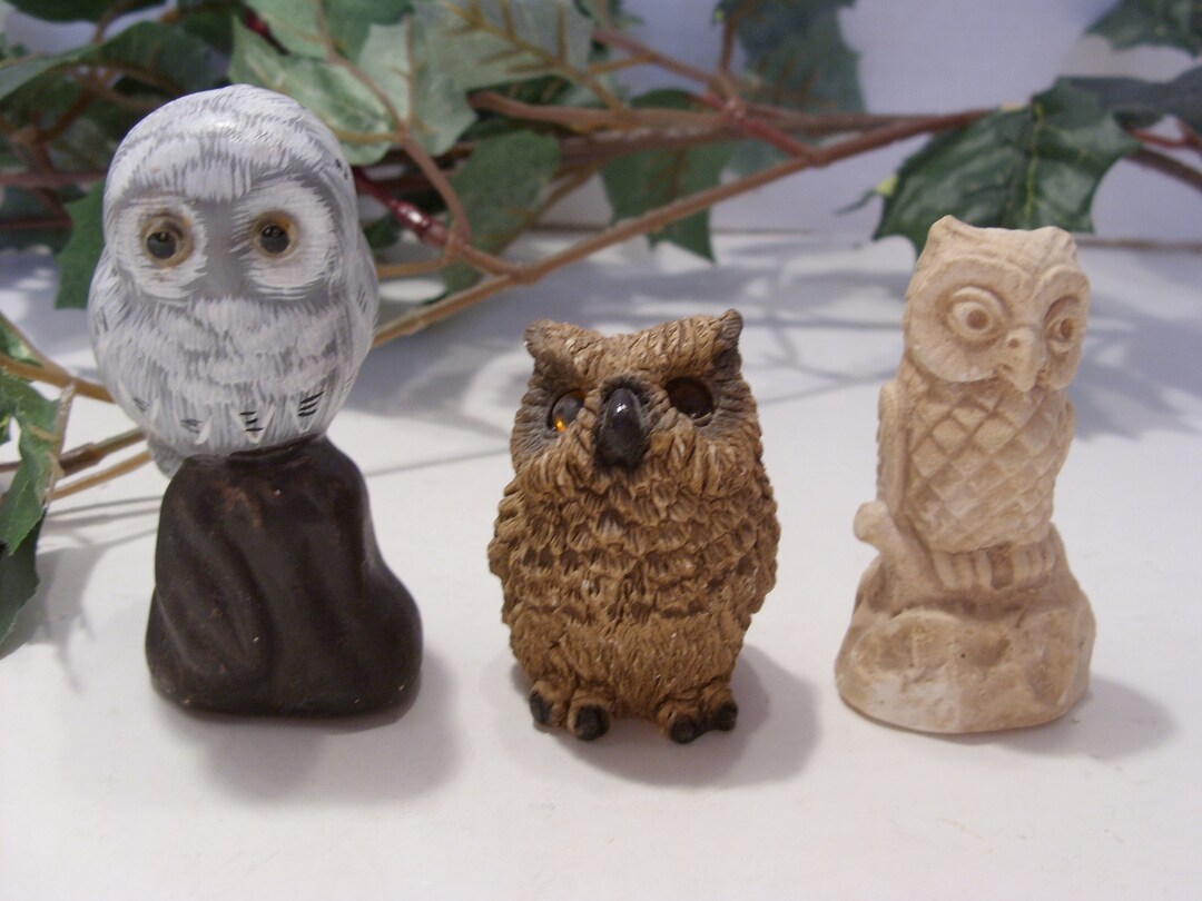 Group of Three Vintage Owl Figurines Brown Owl Stamped UDC 88