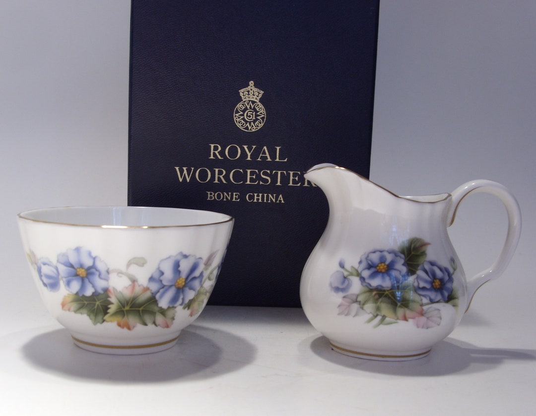 Vintage Royal Worcester Florena Bone China Sugar and Creamer Set