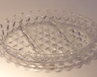Fostoria American Divided Oval Relish Dish Block Cube Design Sawtooth Scallop Rim Great Wedding, Bridal Shower or Birthday Gift