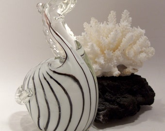 Murano Style Art Glass Zebra Figurine: Black and White Paperweight