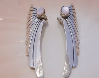 Pink Shell Angel Wing Earrings: Silver Plated Southwest Style