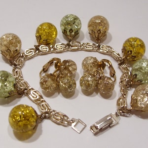 Cracked Marble Bracelet and Clip Earring Set, Vintage German Demi Parure