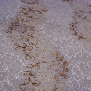Vintage Beige Embroidered Cotton Fabric: Leaf Design, 4 1/4 Yards
