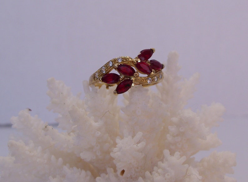 Great Gift Gold Plate Over Sterling Silver Red Marquise Shape Multi Stone Ring Size 10 14 Vintage Multi Stone Fashion Ring