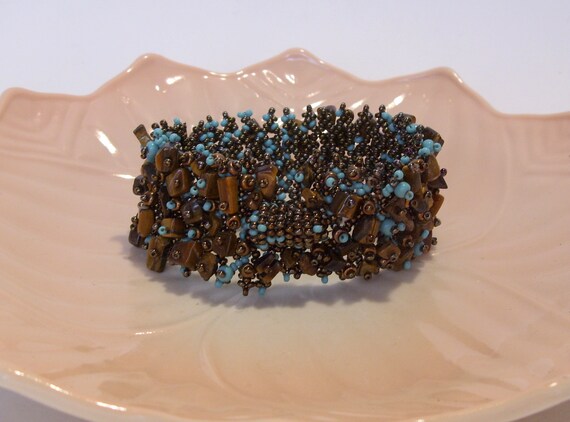 Tiger Eye Gemstone and Turquoise and Copper Glass… - image 7