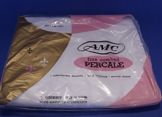 Vintage 1960s Percale Twin Flat Sheet: White Cotton NOS (72 x 108)