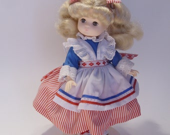 Vintage Effanbee Li'l Innocents USA Doll: Blonde Pigtails, Red White Blue Dress (In Box)