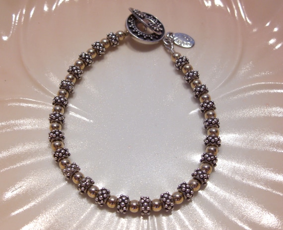 Vintage Lindy Reed Sterling Silver & Gold Plated Bead Bracelet