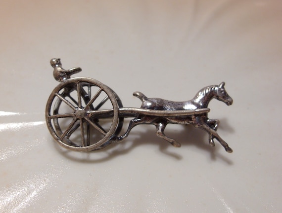 Sterling Silver Small Sulky Harness Racing Pin Brooch, Vintage