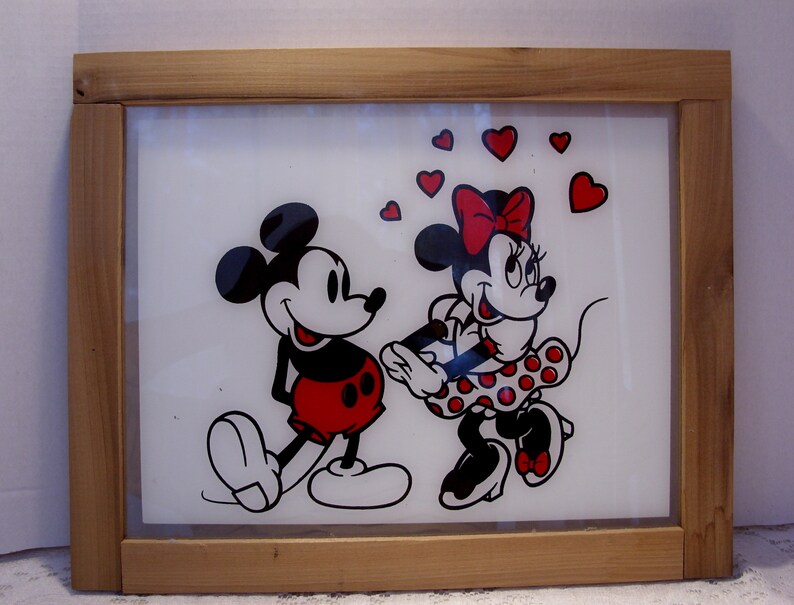 Mickey and Minnie Mouse Framed Painted Glass Artwork Vintage Etsy