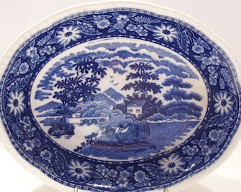 Occupied Japan Vintage Flow Blue Oval Vegetable Bowl