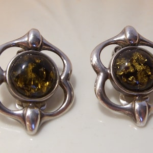 Green Baltic Amber Clip Earrings Set in Sterling Silver, FREE SHIPPING USA, Great Christmas , Anniversary  or Birthday, Gift for Her
