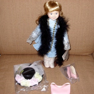 Victoria Impex Musical Porcelain Doll: Blonde Hair, Blue Eyes, Accessories NOS