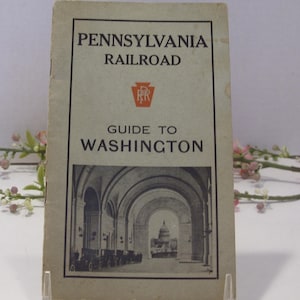 Livret « Guide to Washington » du chemin de fer de Pennsylvanie antique, guide historique des destinations touristiques de Washington D.C., carte papier incluse