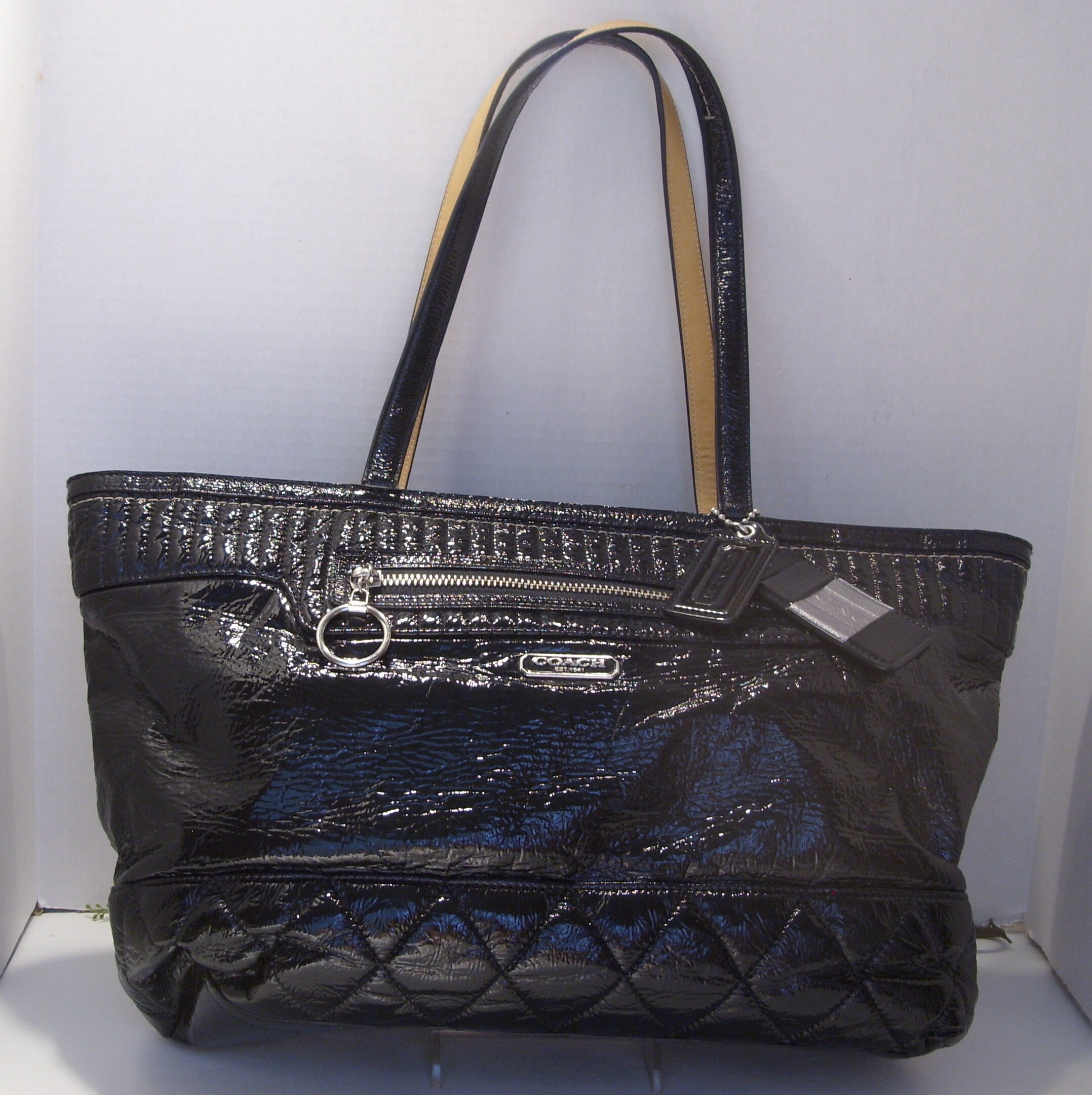 Coach Vintage Black Patent Leather Two Handle Purse Top Zipper