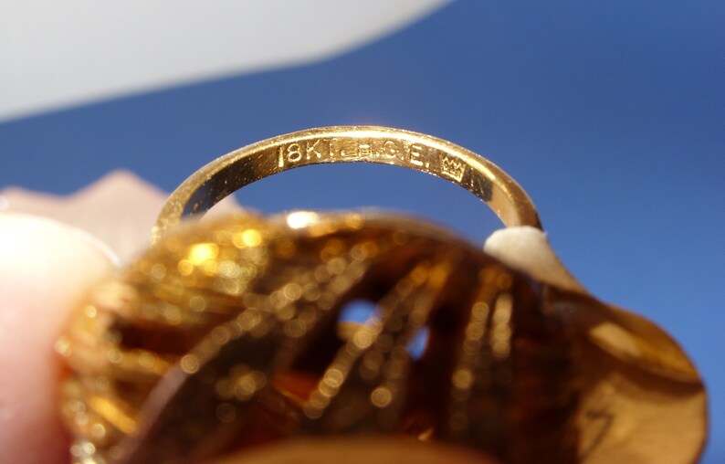 18 KT Heavy Gold Electroplate Ring with Silver Rhinestone Accents Size 7 Great Gift NOS Vintage Dome Filigree Ring