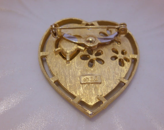 J J Gold Heart and Flower Brooch Pin, Brushed Sat… - image 6