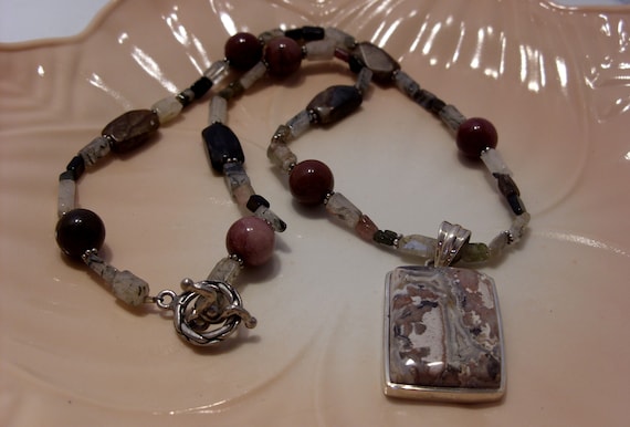 Agate Jasper and Assorted Gemstone Necklace with … - image 1