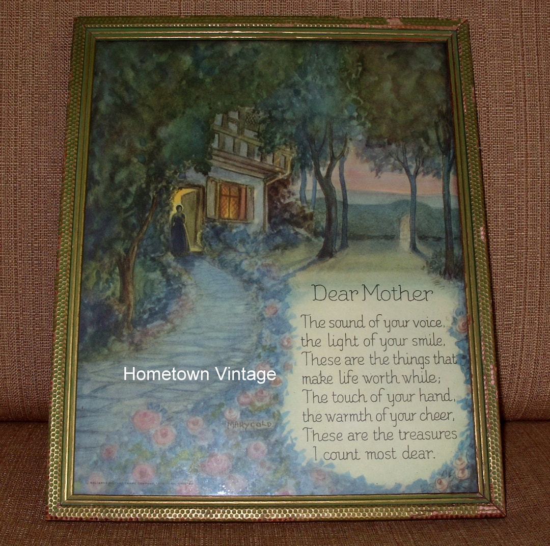 1930's Vintage Mary Gold dear Mother Poem and Print by Reliance Picture